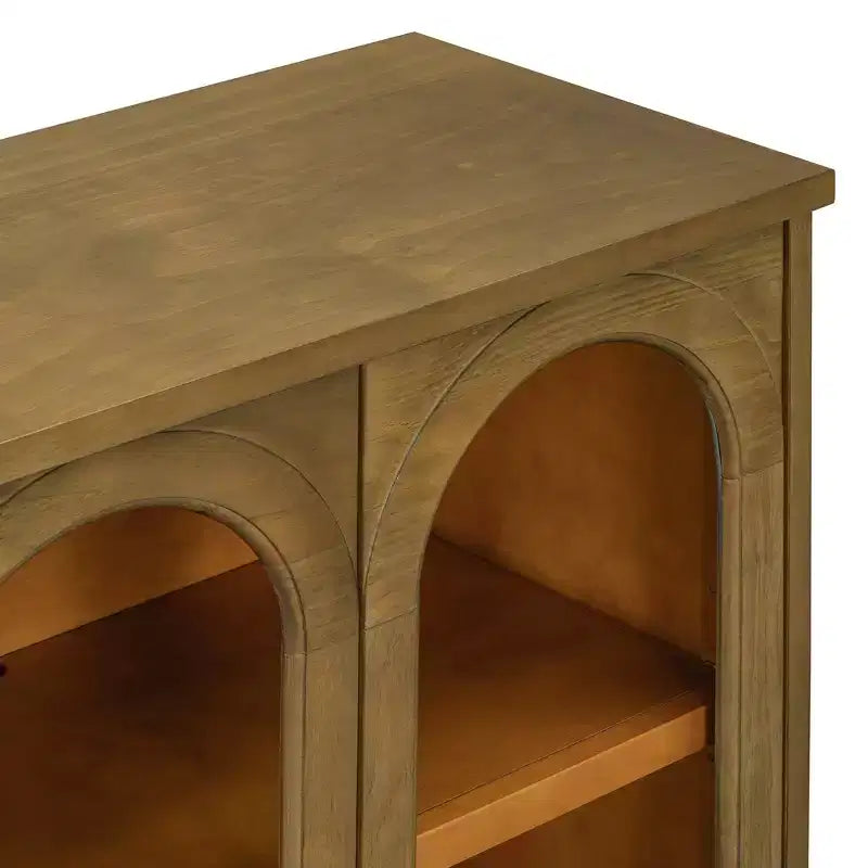 Meuble de rangement à 4 portes avec portes vitrées, grand buffet de rangement avec étagères réglables pour cuisine et salle à manger, vieux pin