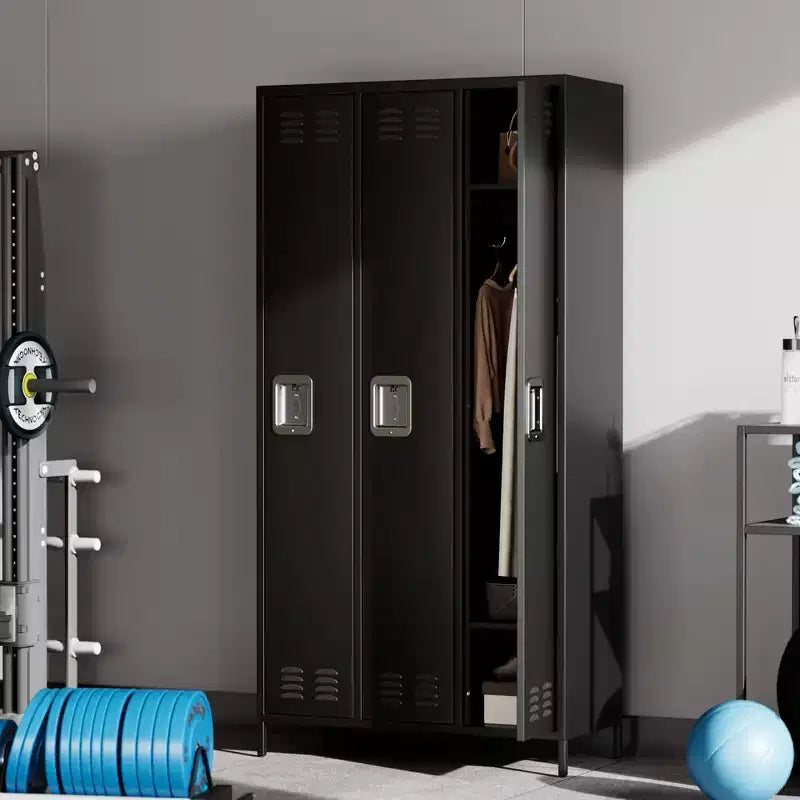 Armoire de rangement en acier à 3 portes, casier métallique pour école, bureau, salle de sport, armoire à casiers de 183 cm pour employés, casier de rangement industriel avec 3 étagères