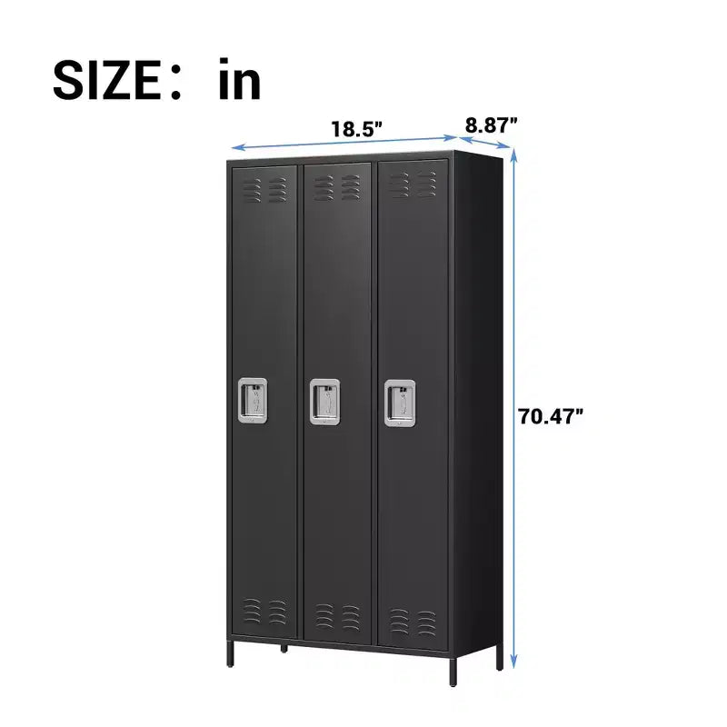 Armoire de rangement en acier à 3 portes, casier métallique pour école, bureau, salle de sport, armoire à casiers de 183 cm pour employés, casier de rangement industriel avec 3 étagères