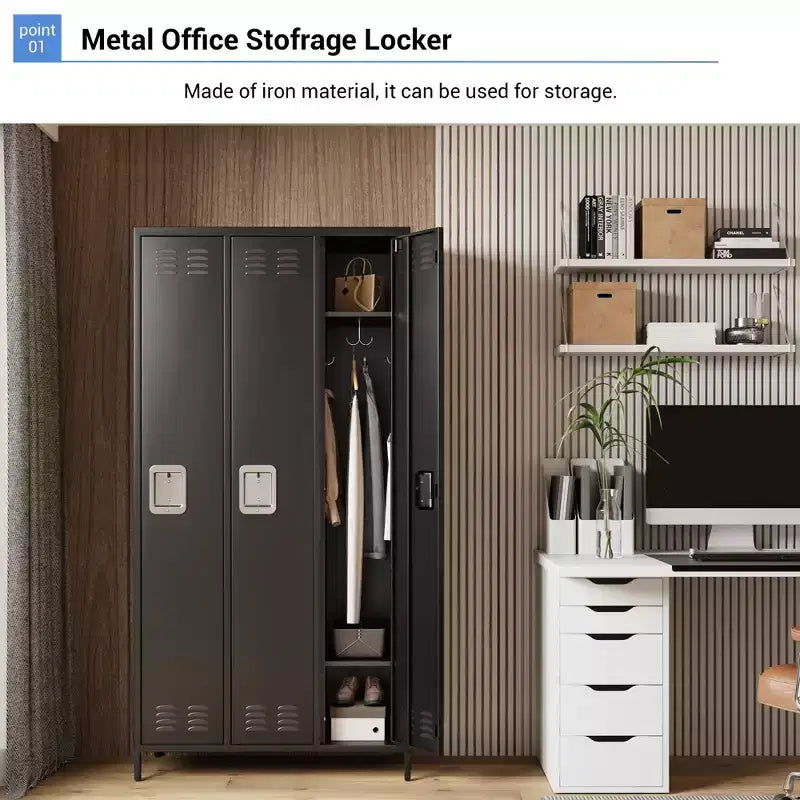 Armoire de rangement en acier à 3 portes, casier métallique pour école, bureau, salle de sport, armoire à casiers de 183 cm pour employés, casier de rangement industriel avec 3 étagères