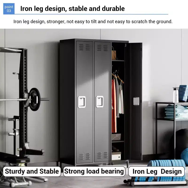 Armoire de rangement en acier à 3 portes, casier métallique pour école, bureau, salle de sport, armoire à casiers de 183 cm pour employés, casier de rangement industriel avec 3 étagères