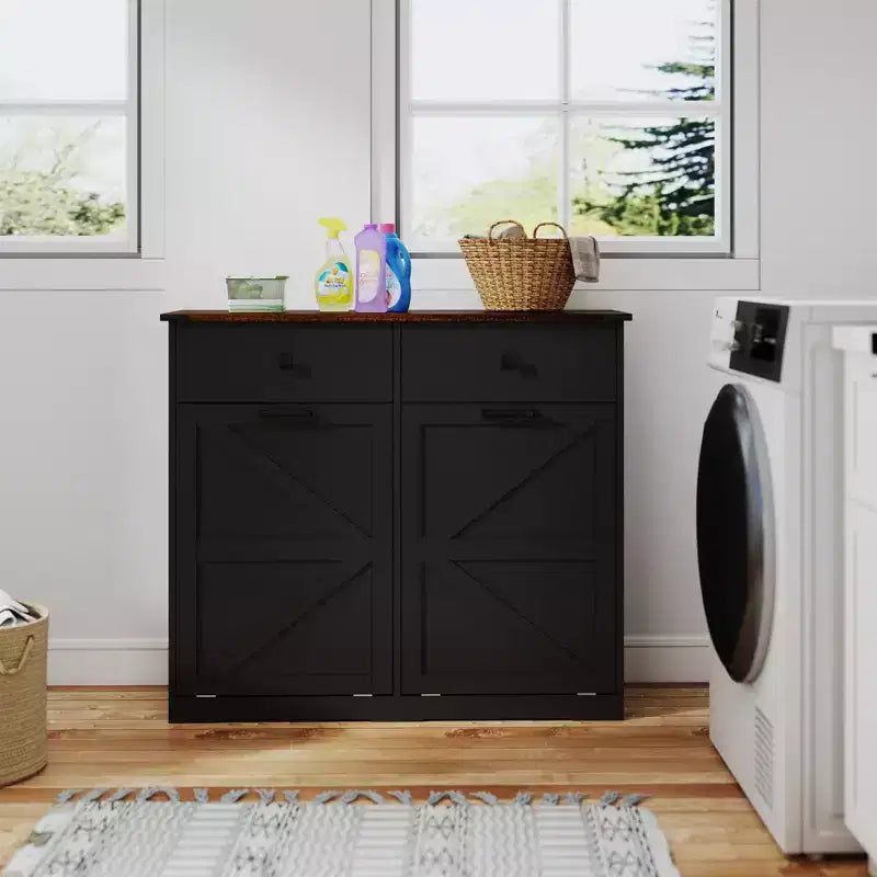 Meuble de Rangement Double de Style Ferme avec 4 Tiroirs, Meuble Autoportant, Meuble de Tri de Linge Style Grange pour Cuisine