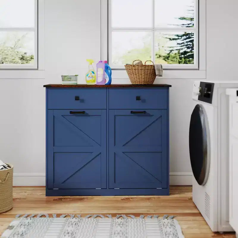 Meuble de Rangement Double de Style Ferme avec 4 Tiroirs, Meuble Autoportant, Meuble de Tri de Linge Style Grange pour Cuisine
