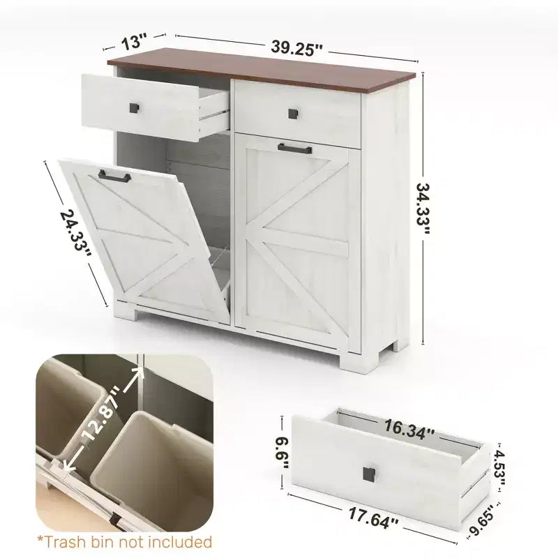 Meuble de Rangement Double de Style Ferme avec 4 Tiroirs, Meuble Autoportant, Meuble de Tri de Linge Style Grange pour Cuisine