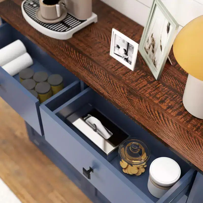 Meuble de Rangement Double de Style Ferme avec 4 Tiroirs, Meuble Autoportant, Meuble de Tri de Linge Style Grange pour Cuisine