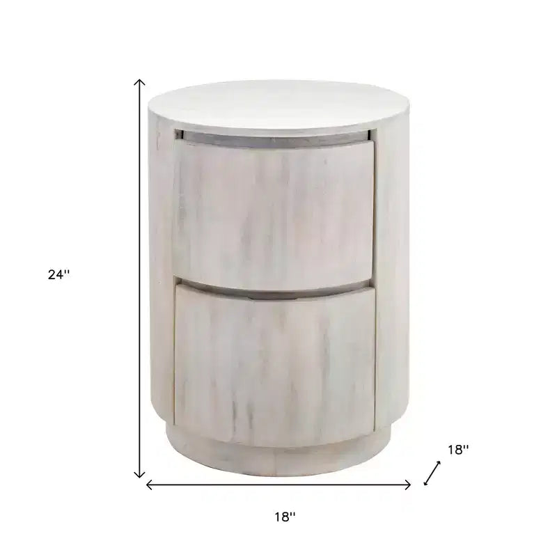 Table d'appoint ronde en bois massif blanc avec deux tiroirs, 24 pouces