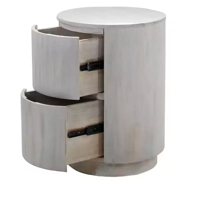 Table d'appoint ronde en bois massif blanc avec deux tiroirs, 24 pouces
