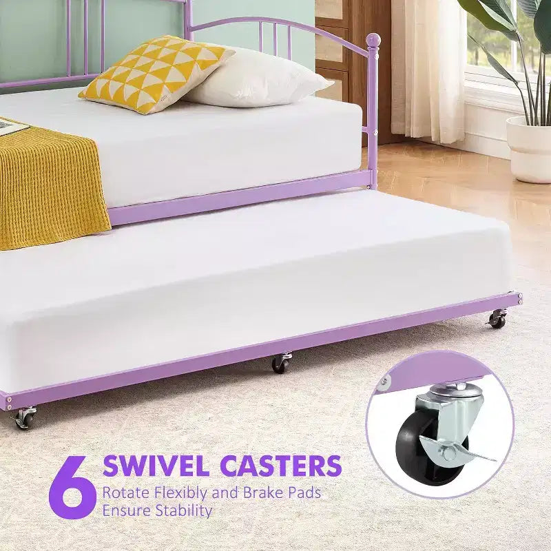 Lit de repos en métal avec lit gigogne, tête de lit arquée, cadre de canapé-lit pour salon et chambre d'amis, taille double