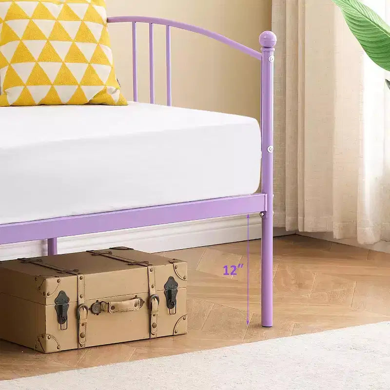 Lit de repos en métal avec lit gigogne, tête de lit arquée, cadre de canapé-lit pour salon et chambre d'amis, taille double