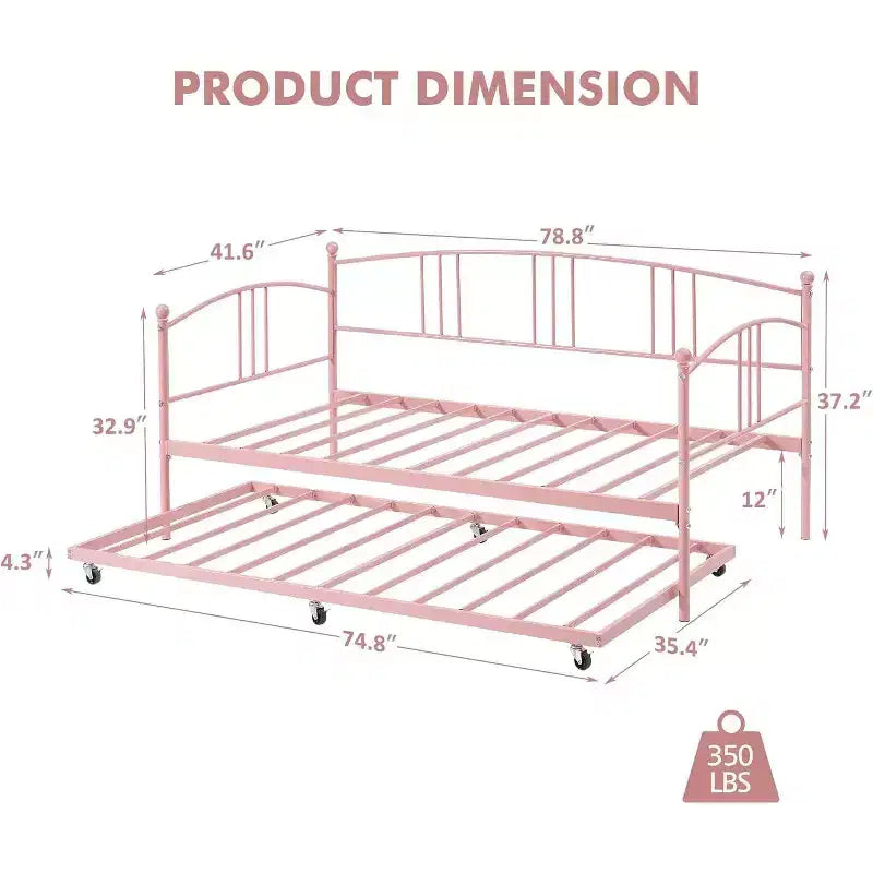 Lit de repos en métal avec lit gigogne, tête de lit arquée, cadre de canapé-lit pour salon et chambre d'amis, taille double