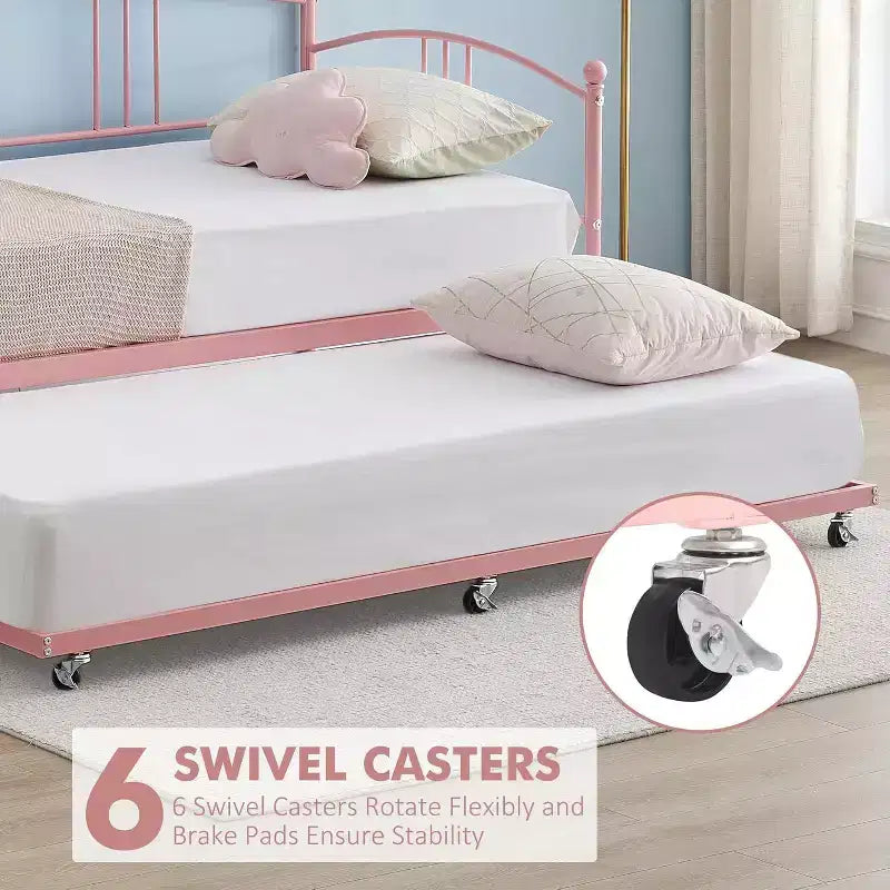 Lit de repos en métal avec lit gigogne, tête de lit arquée, cadre de canapé-lit pour salon et chambre d'amis, taille double