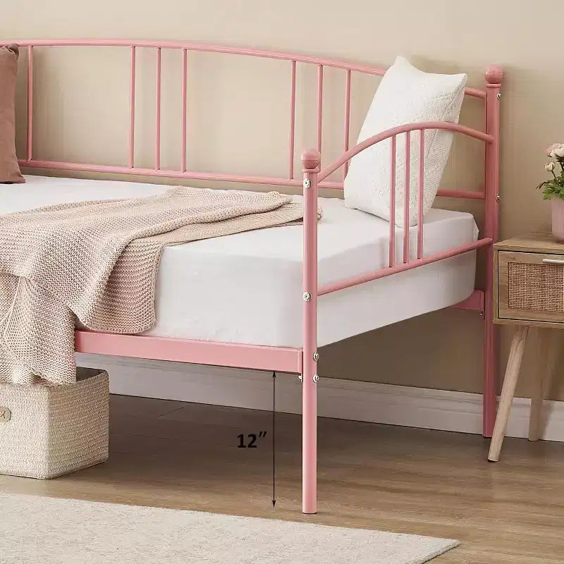 Lit de repos en métal avec lit gigogne, tête de lit arquée, cadre de canapé-lit pour salon et chambre d'amis, taille double