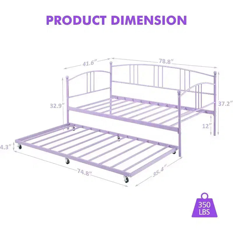 Lit de repos en métal avec lit gigogne, tête de lit arquée, cadre de canapé-lit pour salon et chambre d'amis, taille double