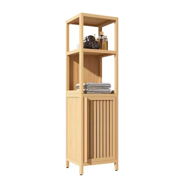 Armoire de rangement de salle de bain en bambou, meuble autoportant multifonctionnel avec 2 étagères et 1 porte, organisateur de salle de bain et de cuisine