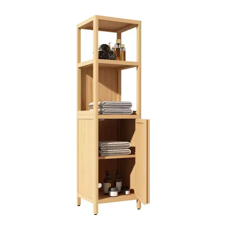 Armoire de rangement de salle de bain en bambou, meuble autoportant multifonctionnel avec 2 étagères et 1 porte, organisateur de salle de bain et de cuisine