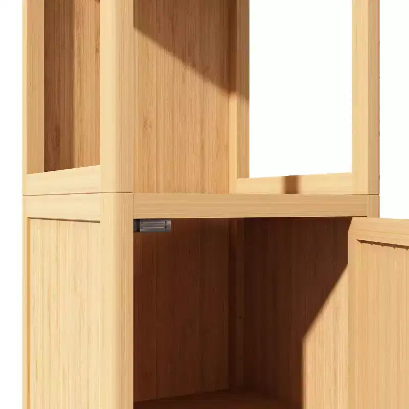 Armoire de rangement de salle de bain en bambou, meuble autoportant multifonctionnel avec 2 étagères et 1 porte, organisateur de salle de bain et de cuisine