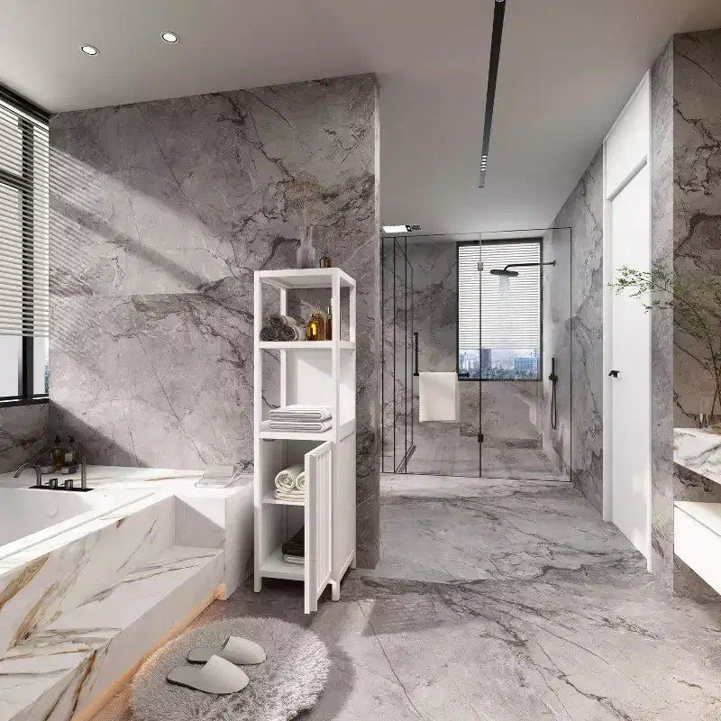 Armoire de rangement de salle de bain en bambou, meuble autoportant multifonctionnel avec 2 étagères et 1 porte, organisateur de salle de bain et de cuisine