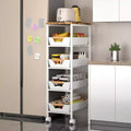 Chariot de rangement à roulettes slim 5 niveaux avec plateau en bois pour cuisine/salle de bain