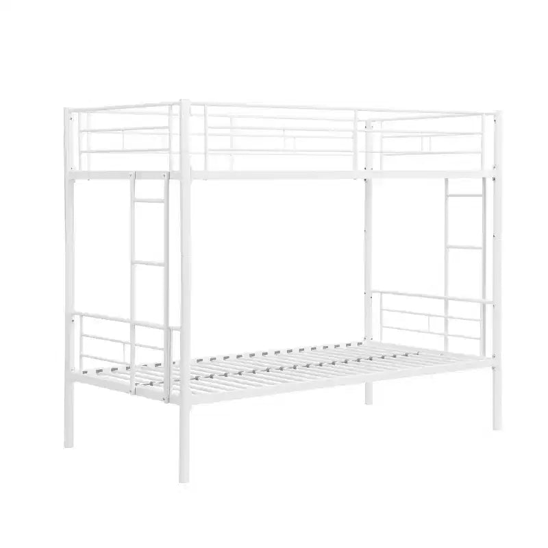 Lit superposé en métal avec barrière de sécurité et échelle, Lit robuste convertible pour enfants, adolescents et adultes, Blanc
