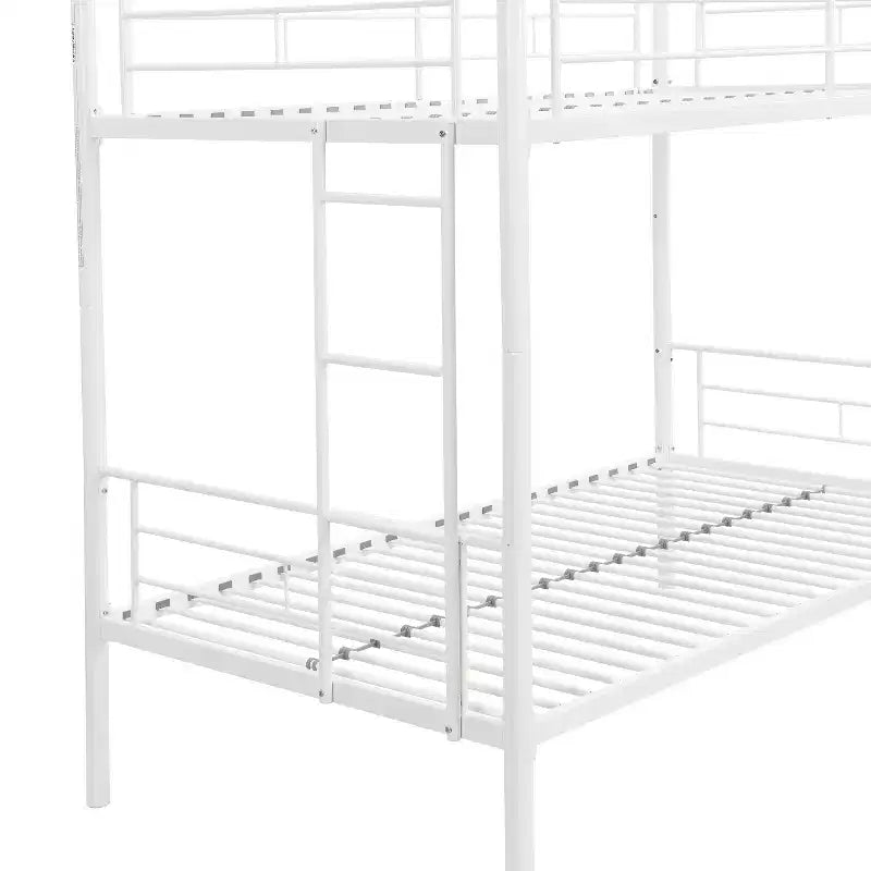 Lit superposé en métal avec barrière de sécurité et échelle, Lit robuste convertible pour enfants, adolescents et adultes, Blanc