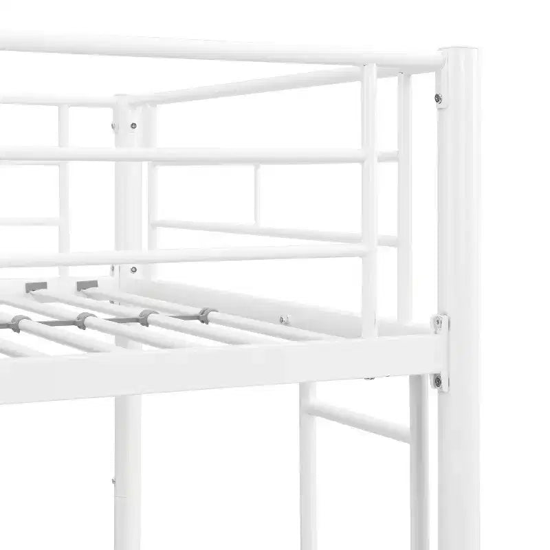 Lit superposé en métal avec barrière de sécurité et échelle, Lit robuste convertible pour enfants, adolescents et adultes, Blanc
