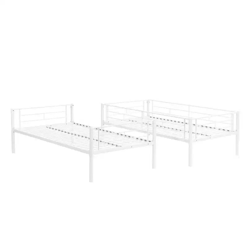 Lit superposé en métal avec barrière de sécurité et échelle, Lit robuste convertible pour enfants, adolescents et adultes, Blanc