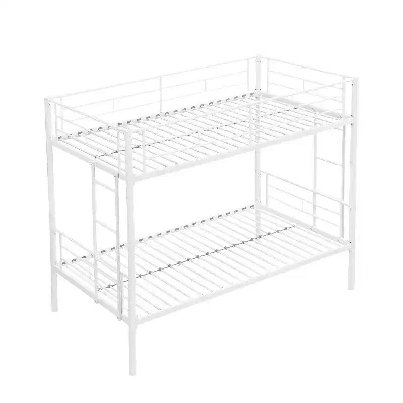 Lit superposé en métal avec barrière de sécurité et échelle, Lit robuste convertible pour enfants, adolescents et adultes, Blanc