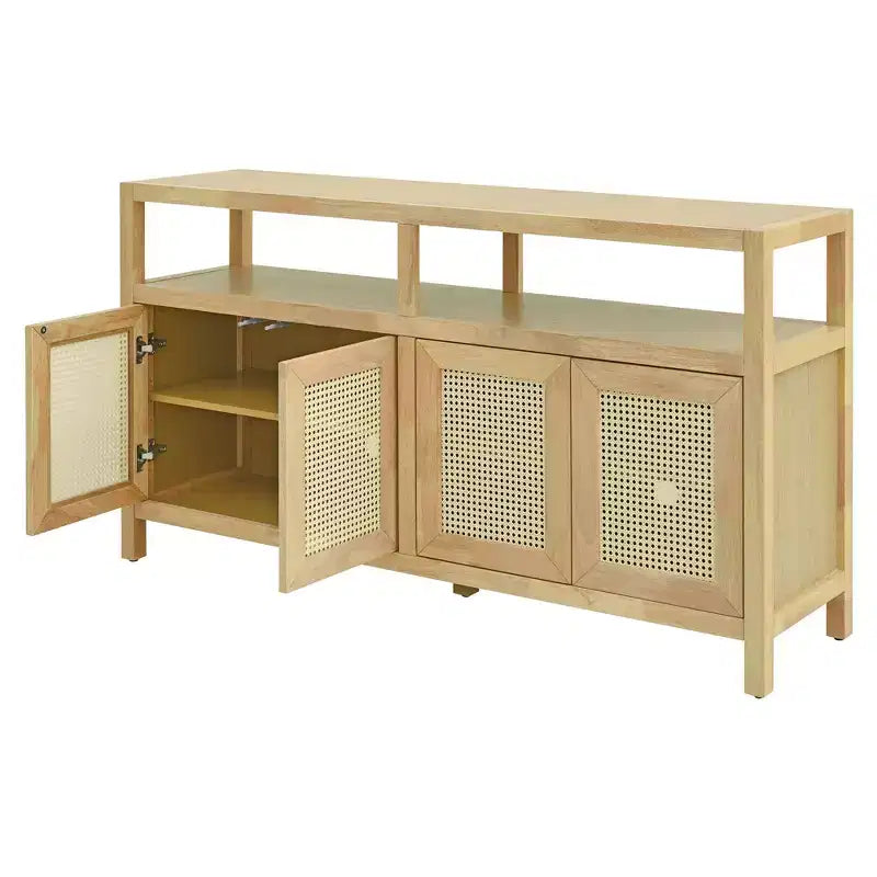 Buffet de style bohème, buffet avec 4 portes et 1 étagère ouverte, meuble de rangement pour salon, salle à manger, cuisine