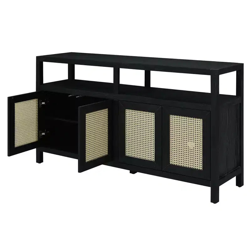 Buffet de style bohème, buffet avec 4 portes et 1 étagère ouverte, meuble de rangement pour salon, salle à manger, cuisine