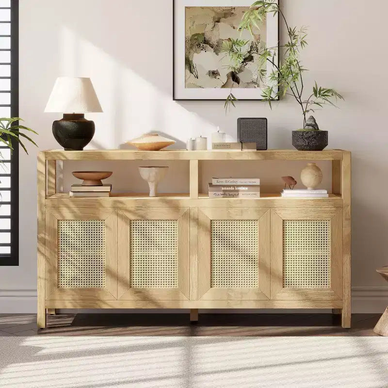Buffet de style bohème, buffet avec 4 portes et 1 étagère ouverte, meuble de rangement pour salon, salle à manger, cuisine