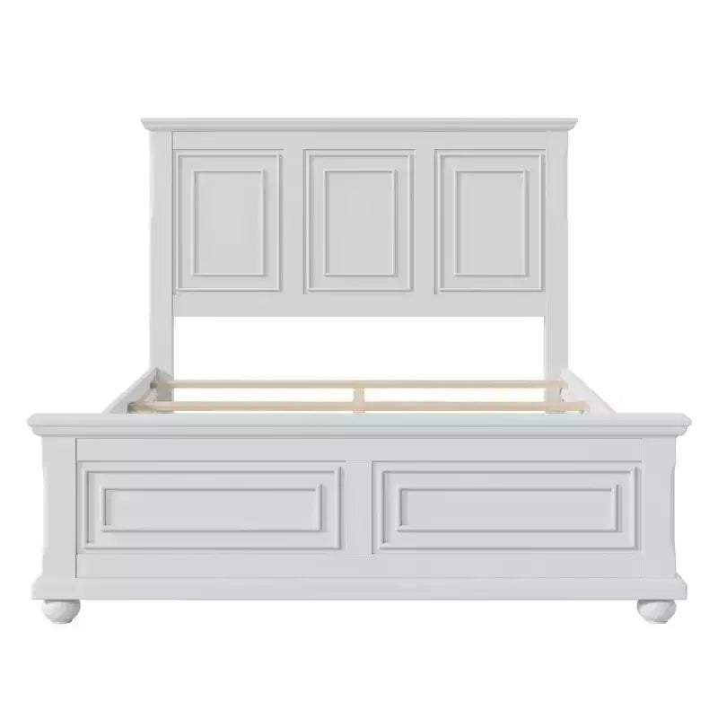 Cadre de lit Queen en pin de style vintage avec tête et pied de lit décoratifs