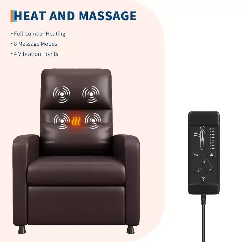 Fauteuil Inclinable Électrique - Chaleur et Massage, Fauteuil Relax Électrique Réglable Ergonomique en Cuir PU, Dossier Haut, Siège Rembourré, Sièges de Cinéma Maison