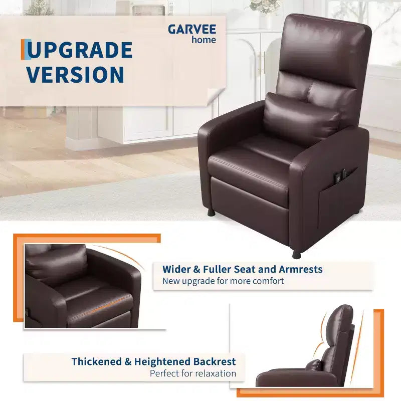 Fauteuil Inclinable Électrique - Chaleur et Massage, Fauteuil Relax Électrique Réglable Ergonomique en Cuir PU, Dossier Haut, Siège Rembourré, Sièges de Cinéma Maison