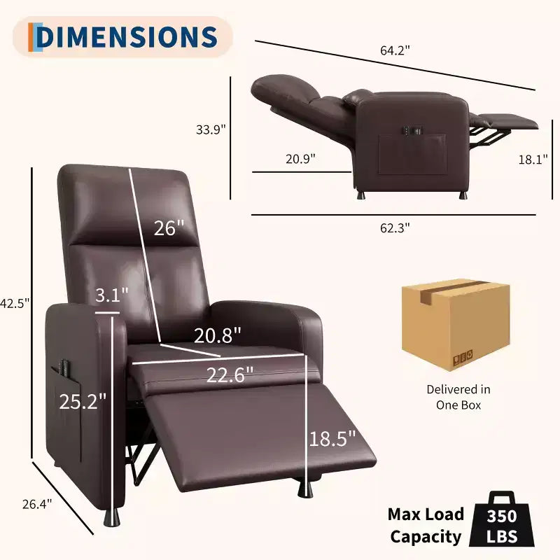 Fauteuil Inclinable Électrique - Chaleur et Massage, Fauteuil Relax Électrique Réglable Ergonomique en Cuir PU, Dossier Haut, Siège Rembourré, Sièges de Cinéma Maison