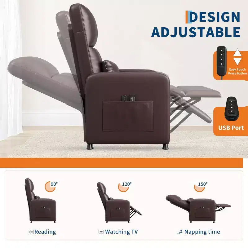Fauteuil Inclinable Électrique - Chaleur et Massage, Fauteuil Relax Électrique Réglable Ergonomique en Cuir PU, Dossier Haut, Siège Rembourré, Sièges de Cinéma Maison