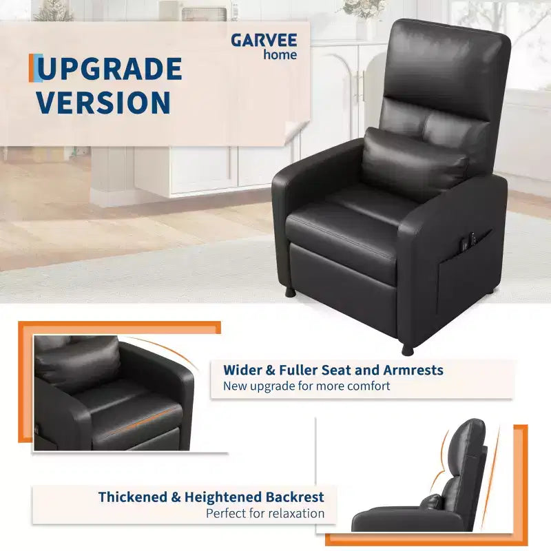 Fauteuil Inclinable Électrique - Chaleur et Massage, Fauteuil Relax Électrique Réglable Ergonomique en Cuir PU, Dossier Haut, Siège Rembourré, Sièges de Cinéma Maison