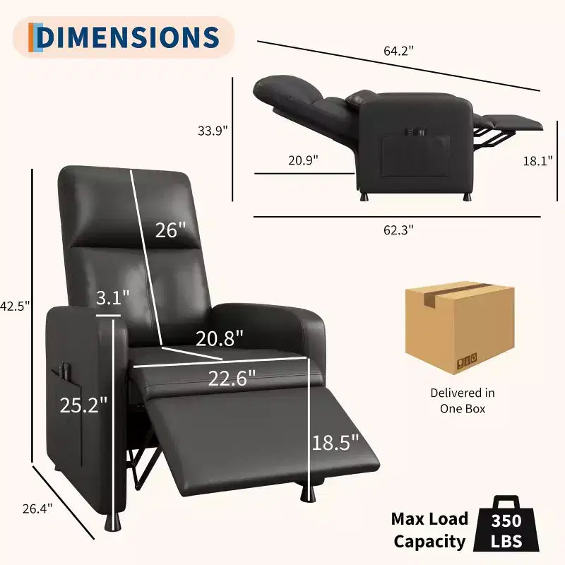 Fauteuil Inclinable Électrique - Chaleur et Massage, Fauteuil Relax Électrique Réglable Ergonomique en Cuir PU, Dossier Haut, Siège Rembourré, Sièges de Cinéma Maison