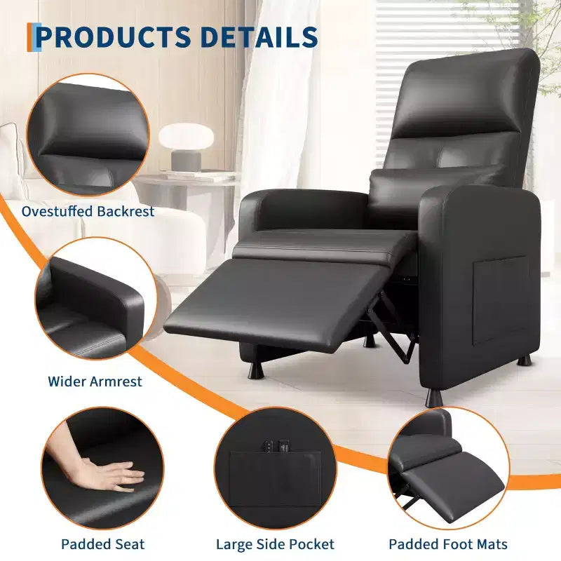 Fauteuil Inclinable Électrique - Chaleur et Massage, Fauteuil Relax Électrique Réglable Ergonomique en Cuir PU, Dossier Haut, Siège Rembourré, Sièges de Cinéma Maison
