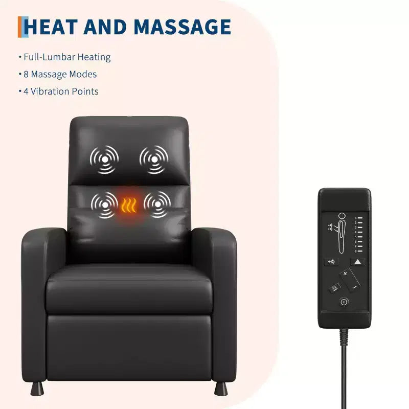 Fauteuil Inclinable Électrique - Chaleur et Massage, Fauteuil Relax Électrique Réglable Ergonomique en Cuir PU, Dossier Haut, Siège Rembourré, Sièges de Cinéma Maison