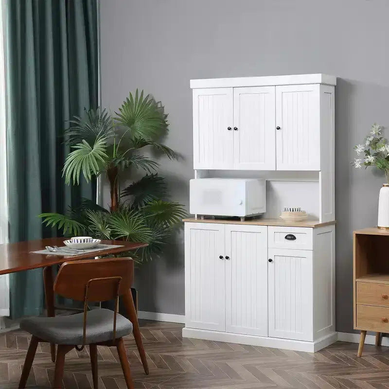 71" Buffet avec huche, Armoire de rangement de cuisine de style ferme moderne avec comptoir pour micro-ondes, tiroir et placard