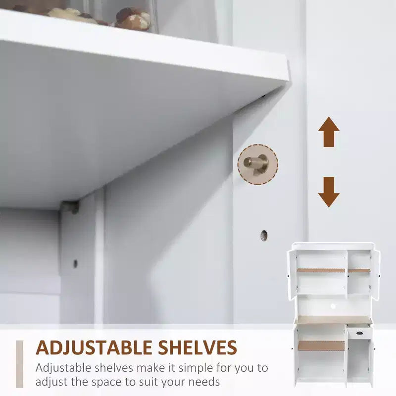 71" Buffet avec huche, Armoire de rangement de cuisine de style ferme moderne avec comptoir pour micro-ondes, tiroir et placard