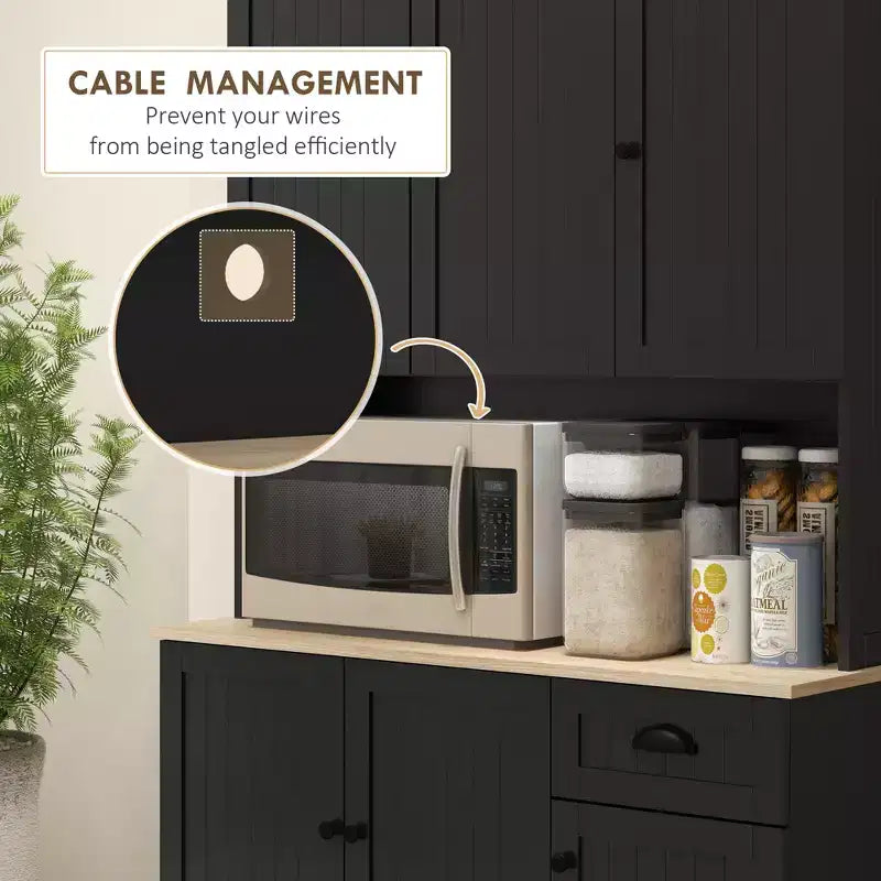 71" Buffet avec huche, Armoire de rangement de cuisine de style ferme moderne avec comptoir pour micro-ondes, tiroir et placard