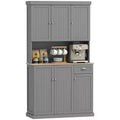 71" Buffet avec huche, Armoire de rangement de cuisine de style ferme moderne avec comptoir pour micro-ondes, tiroir et placard