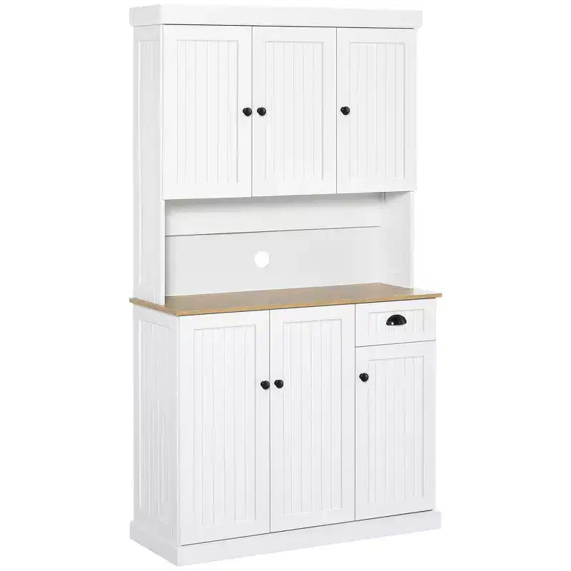 71" Buffet avec huche, Armoire de rangement de cuisine de style ferme moderne avec comptoir pour micro-ondes, tiroir et placard