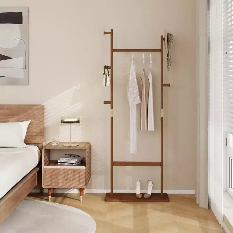 Porte-vêtements en bois pour hommes et femmes, Portant à vêtements avec tiroir, cintre, plateau de rangement, barre à cravates, étagère à chaussures, Valet de chambre pour chambre à coucher, bureau, entrée