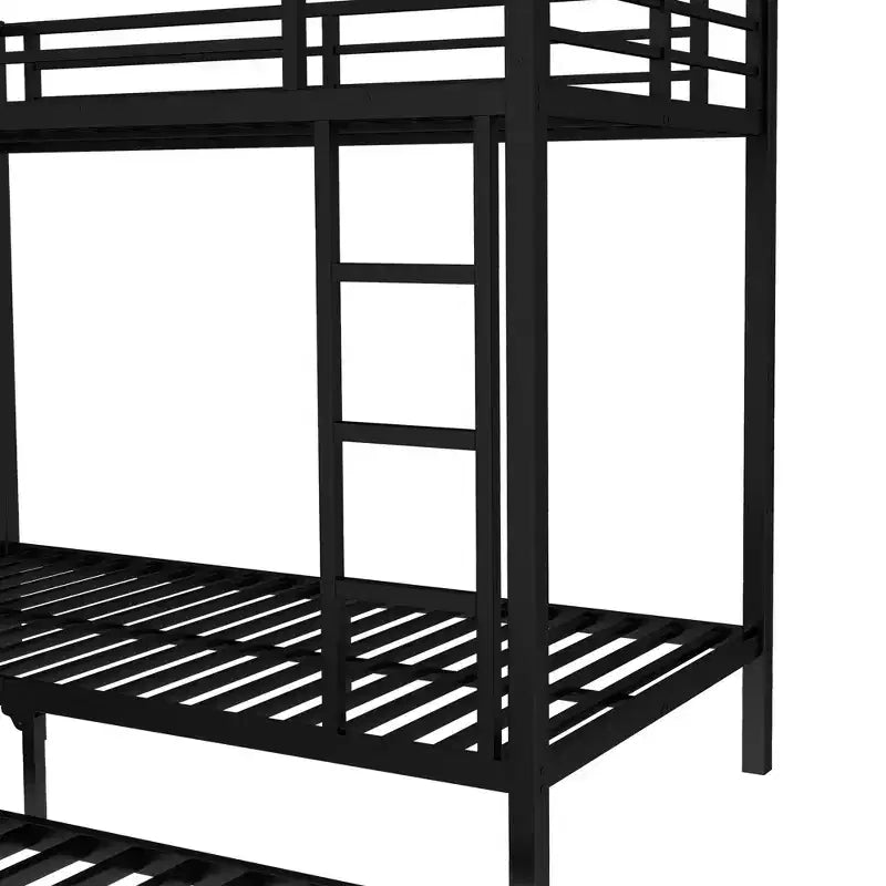 Lit superposé Twin XL sur Twin XL avec lit gigogne, cadre de lit triple en métal robuste, barrières de sécurité, silencieux, noir