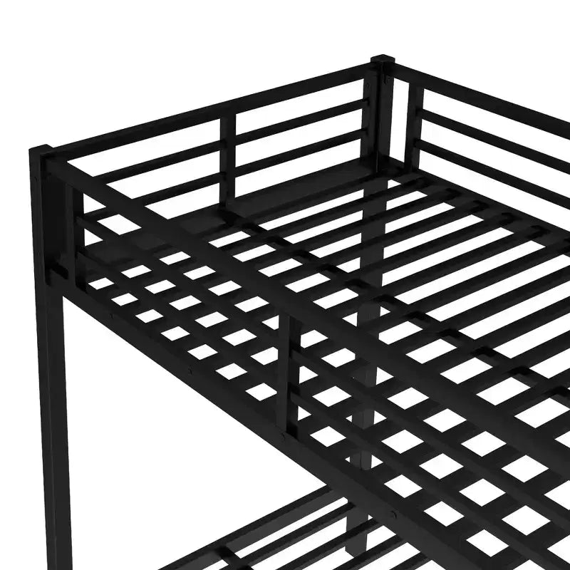 Lit superposé Twin XL sur Twin XL avec lit gigogne, cadre de lit triple en métal robuste, barrières de sécurité, silencieux, noir