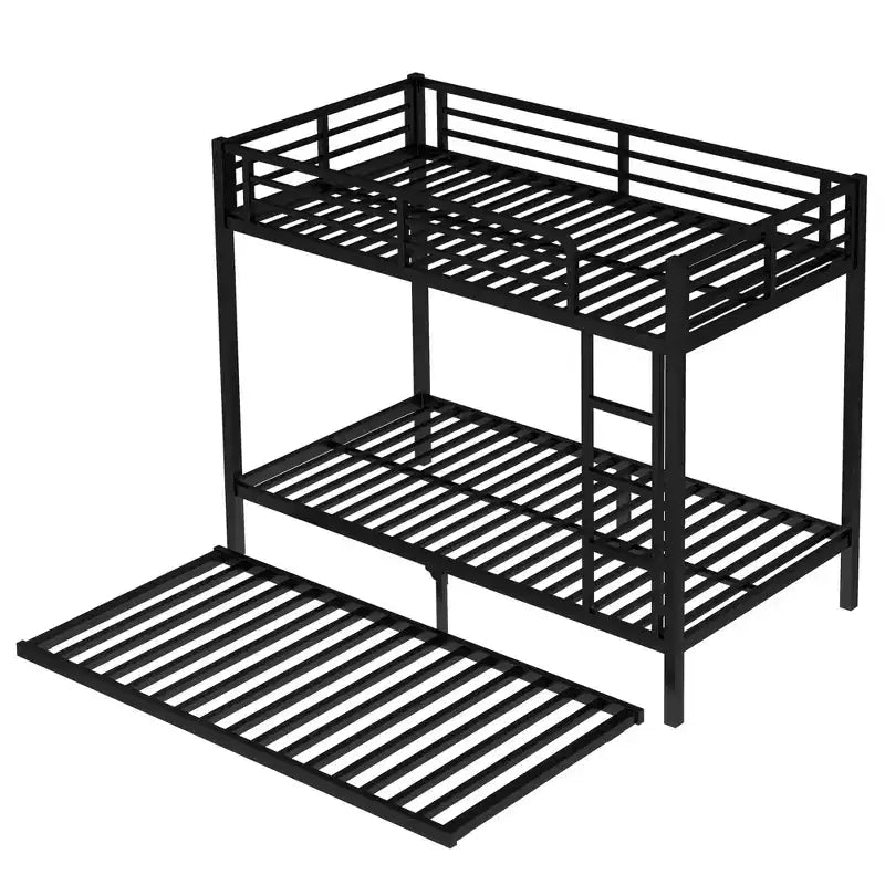Lit superposé Twin XL sur Twin XL avec lit gigogne, cadre de lit triple en métal robuste, barrières de sécurité, silencieux, noir