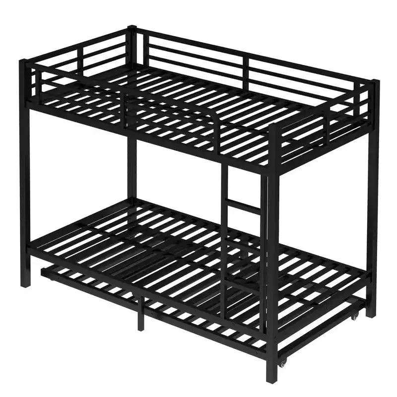 Lit superposé Twin XL sur Twin XL avec lit gigogne, cadre de lit triple en métal robuste, barrières de sécurité, silencieux, noir