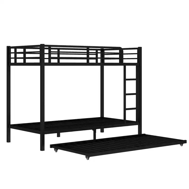 Lit superposé Twin XL sur Twin XL avec lit gigogne, cadre de lit triple en métal robuste, barrières de sécurité, silencieux, noir
